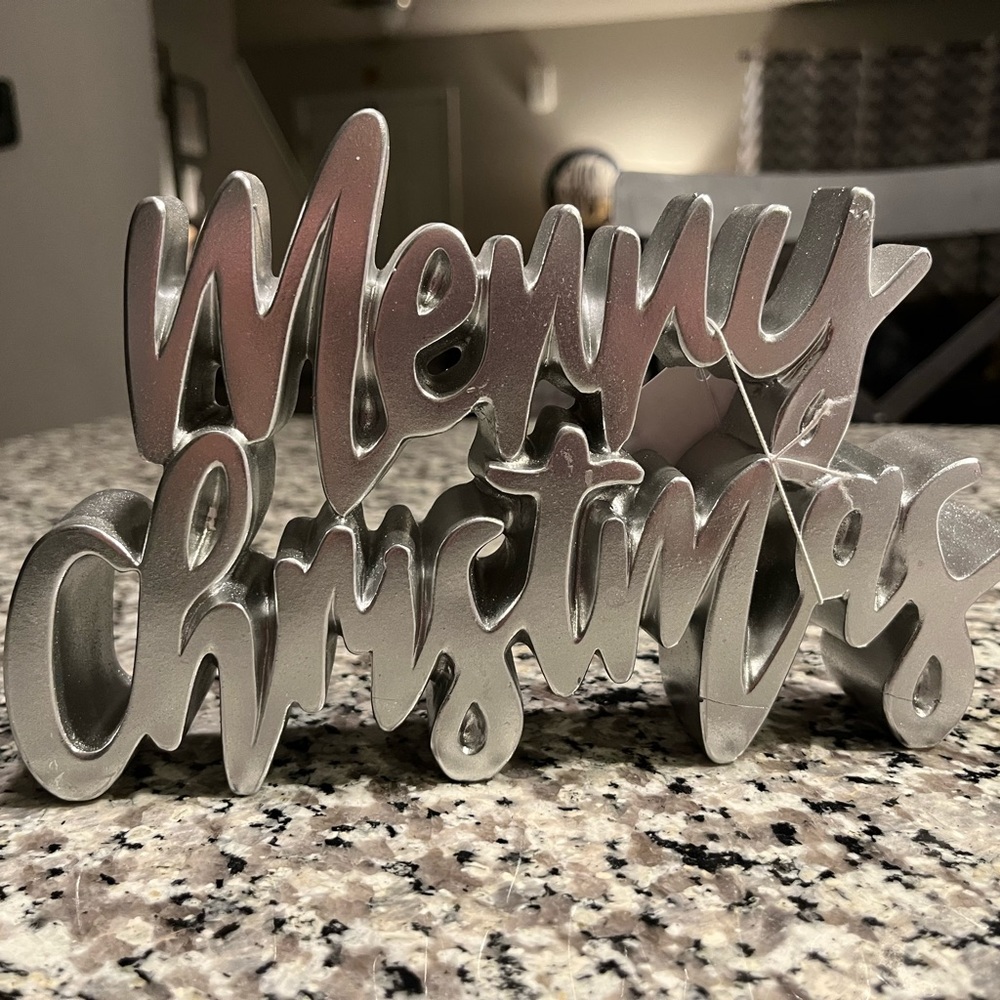 Silver merry Christmas tabletop holiday decor